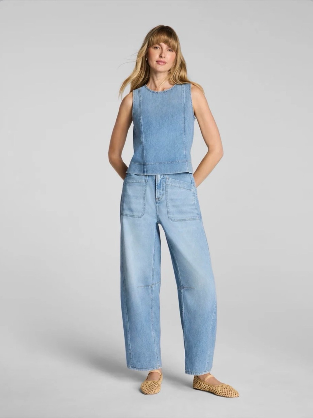 SPANX Light Wash Barrel Leg Jeans